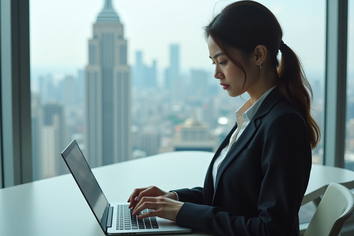 Femme d affaires travaillant sur un ordinateur en bureau moderne