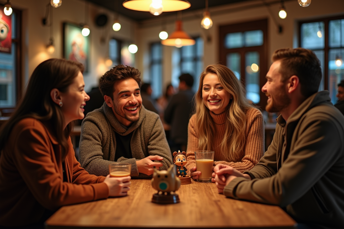 Adultes discutant de films Disney dans un café