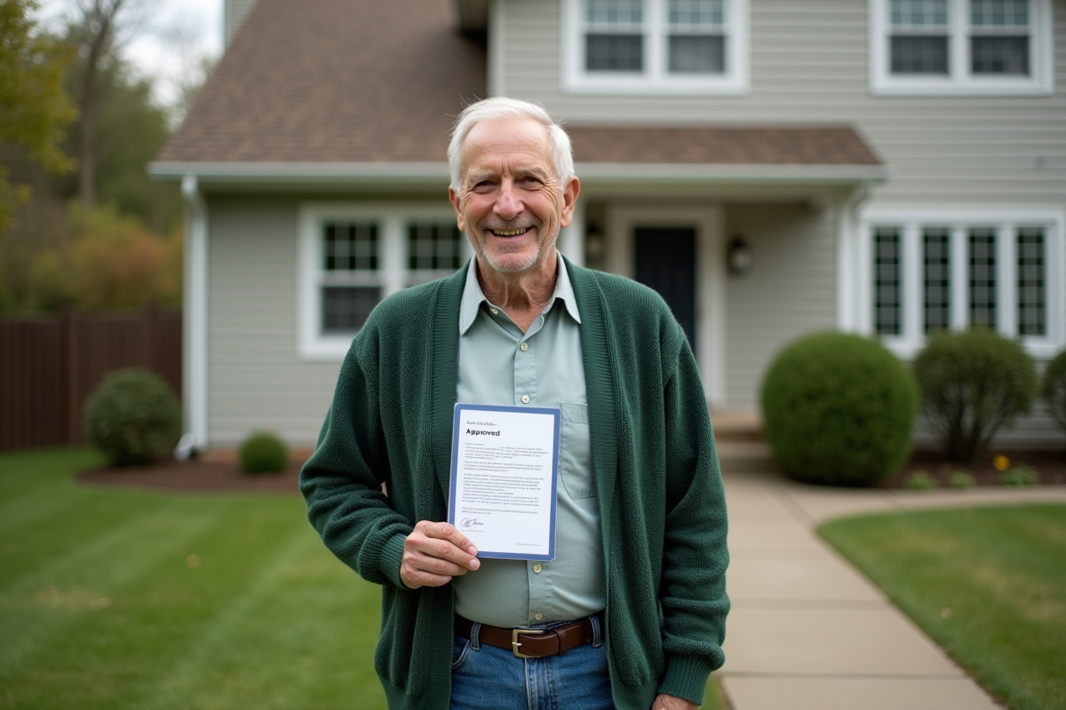 Homme âgé souriant tenant une lettre d