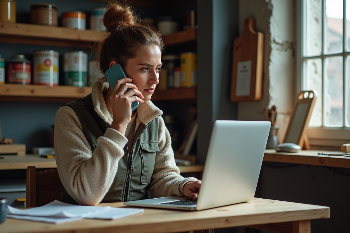 Jeune femme artisan travaillant sur son ordinateur dans l
