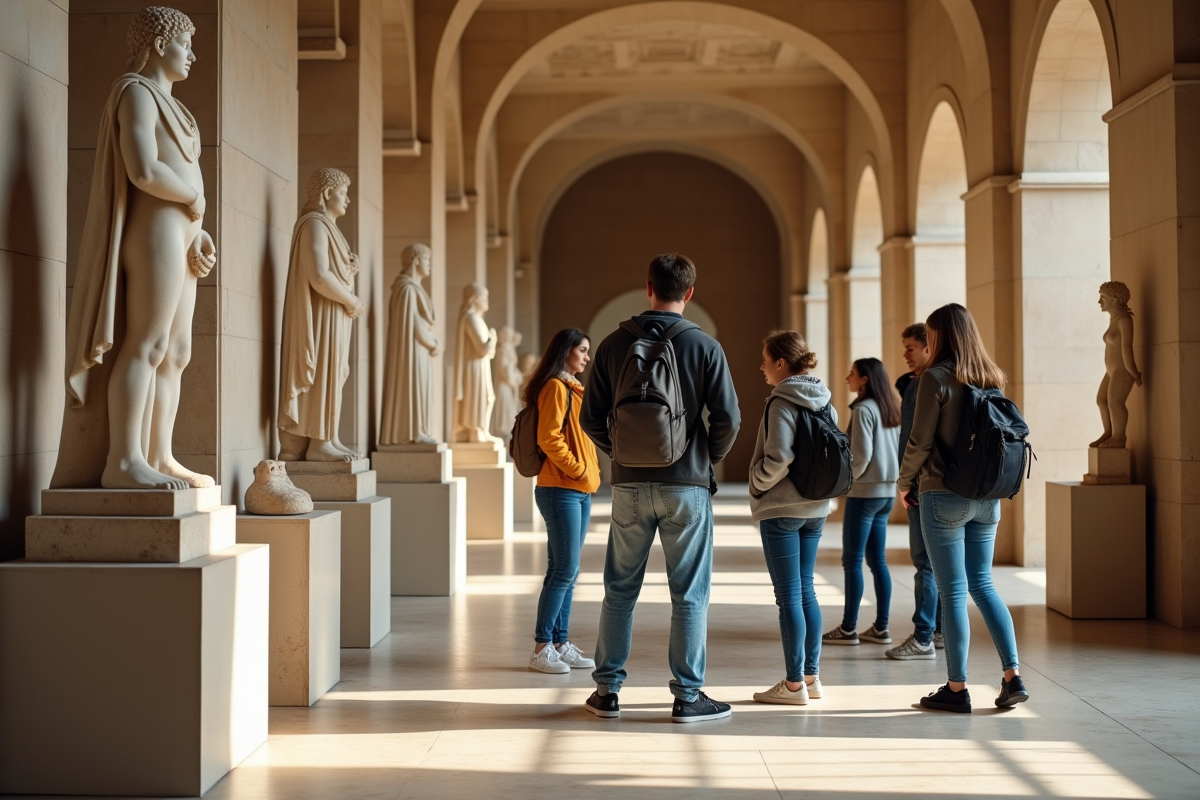 Jeunes adultes observant des sculptures dans une galerie d museum