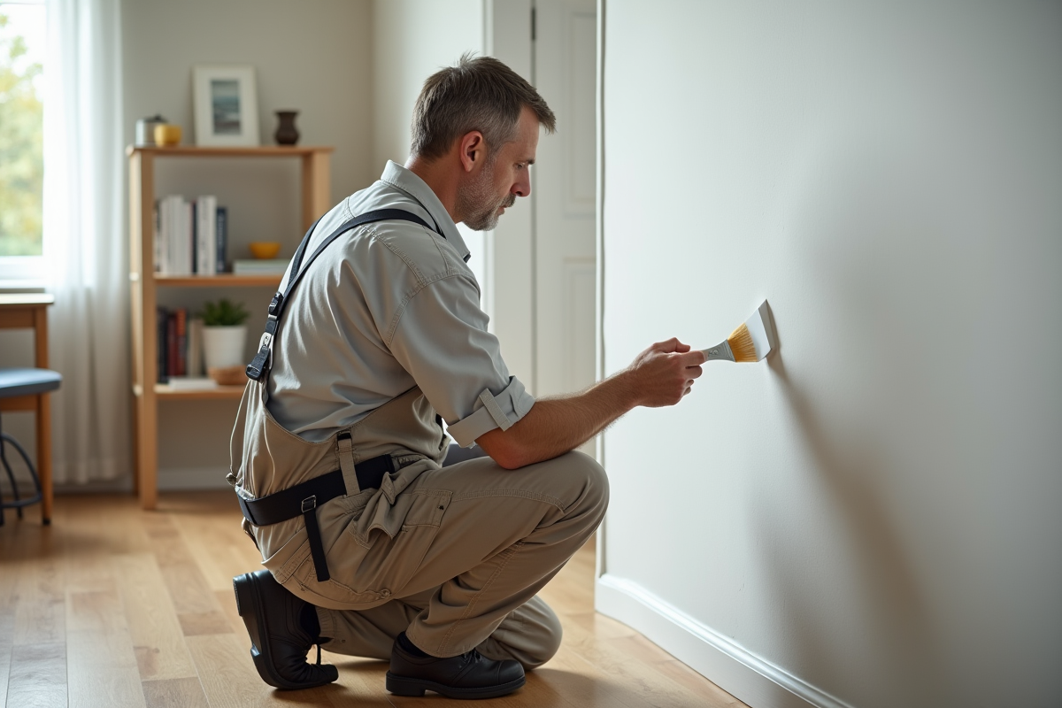 Peintre appliquant un échantillon de peinture sur un mur