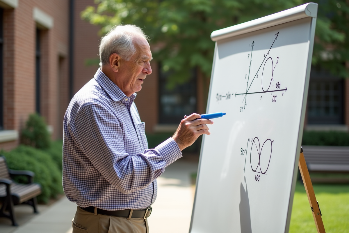 Professeur d mathématiques expliquant un segment en extérieur